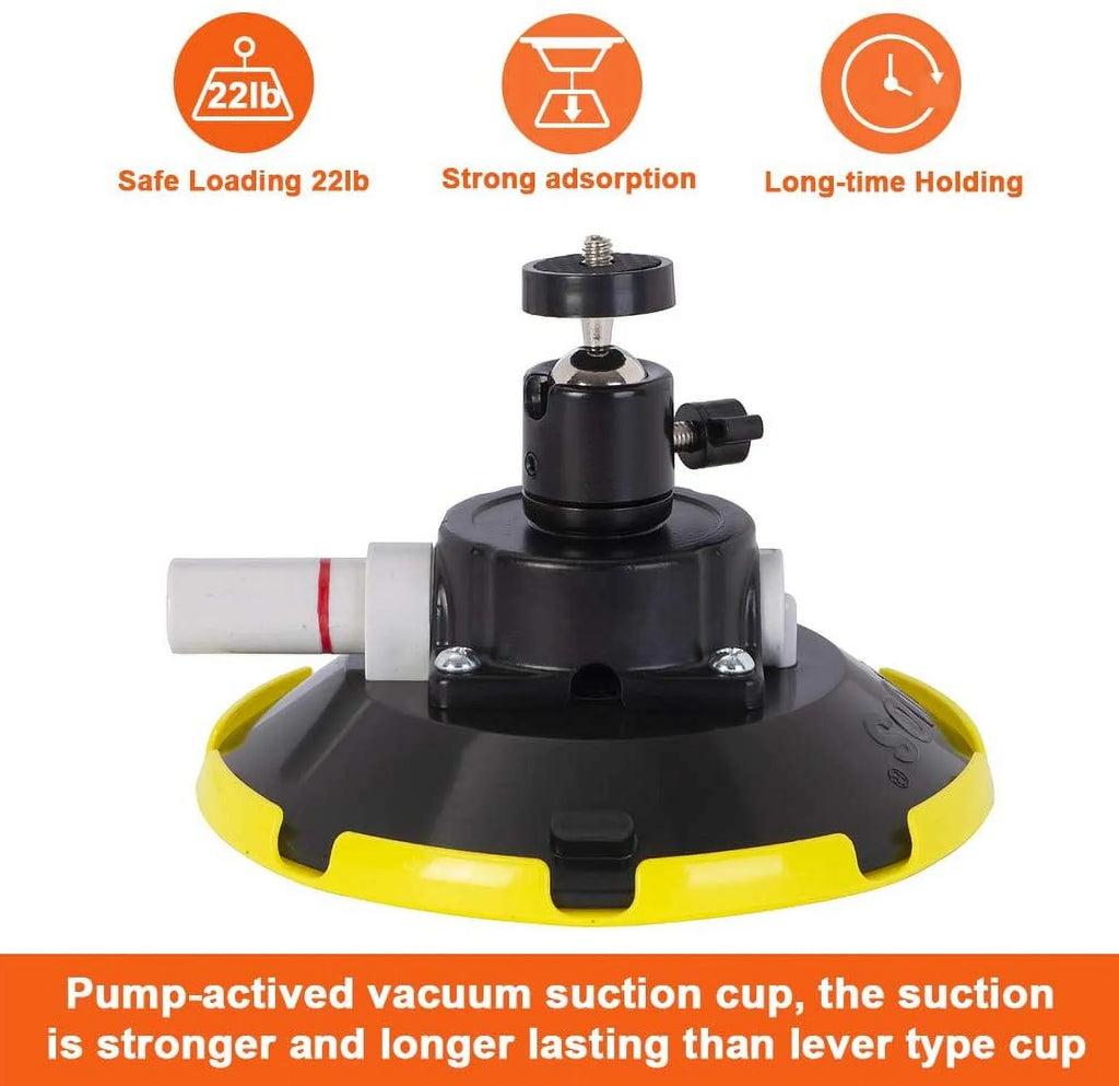 Pump Suction Kit Car Camcorder Holder Panorama 6" Professional w/ Vacuum Mounting Cup 360° Camera Mount, Vehicle