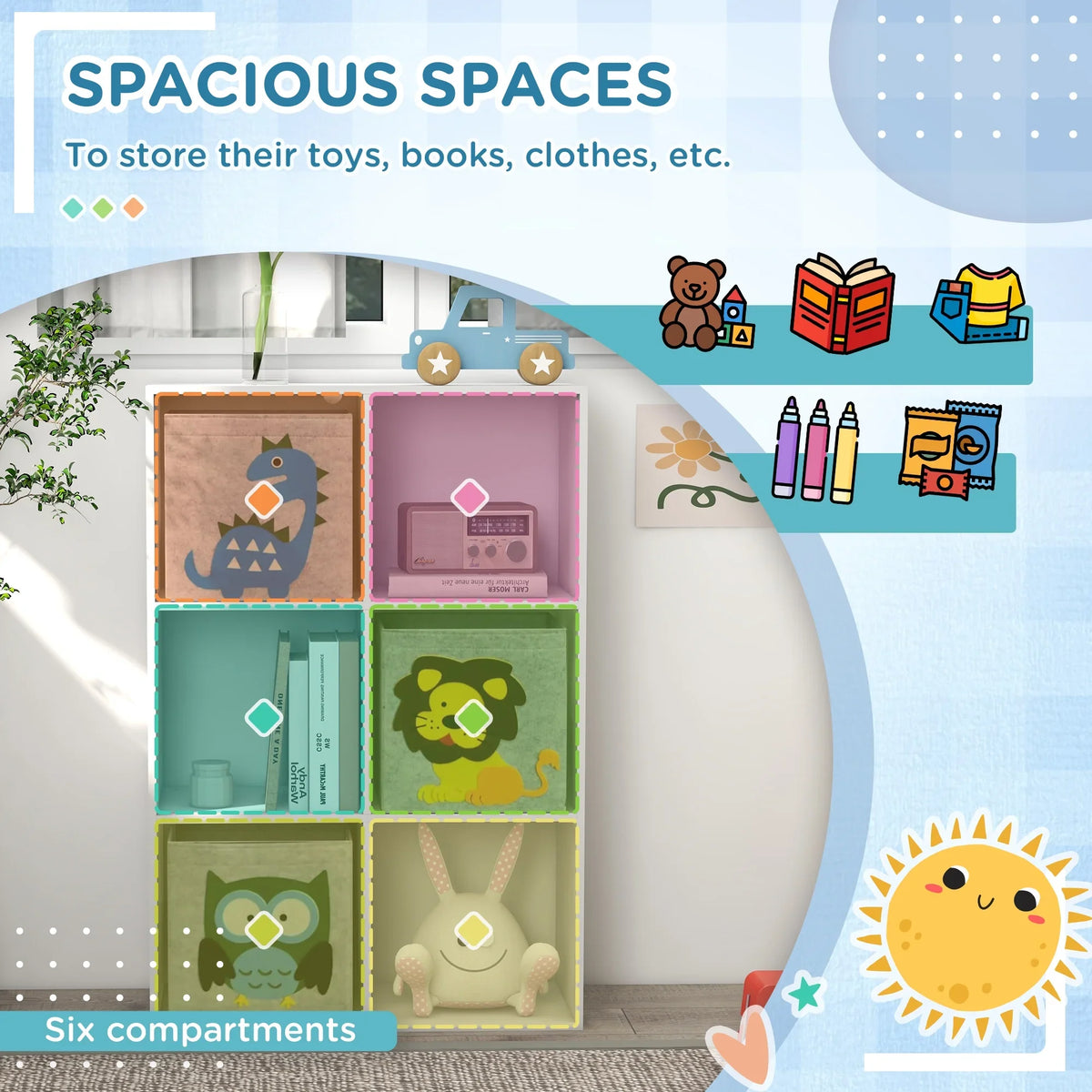 Design, Children's & Storage Qaba Storage Cute Toy White with Bins Animal 3