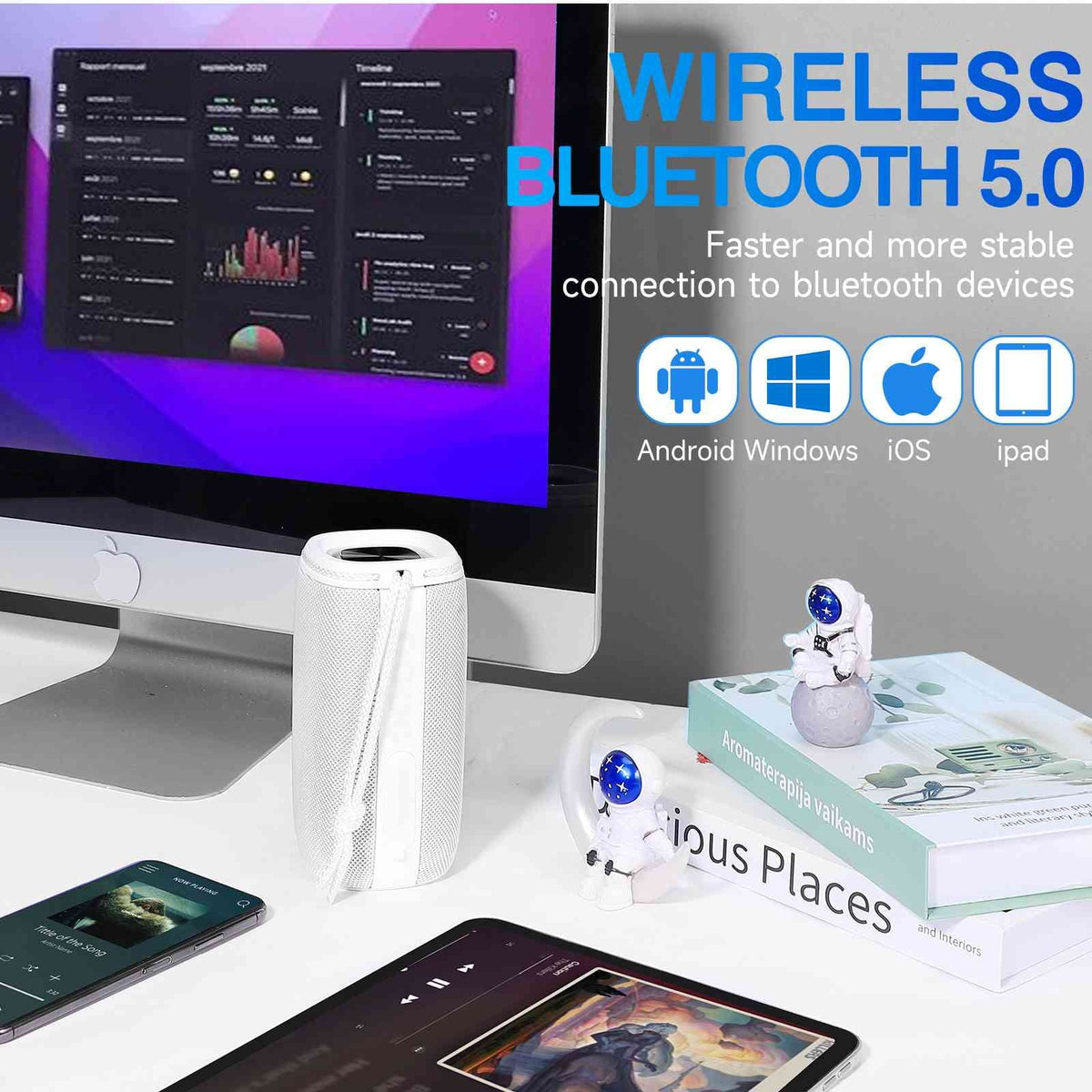 360° Surround Portable for Sony Pairing, True Moistureproof Xperia IPX5 Speakers UrbanX - Sound Bluetooth XA1 BT5.3, Plus Speaker Scorpio with Series Bass, Punchy Wireless White Speaker,