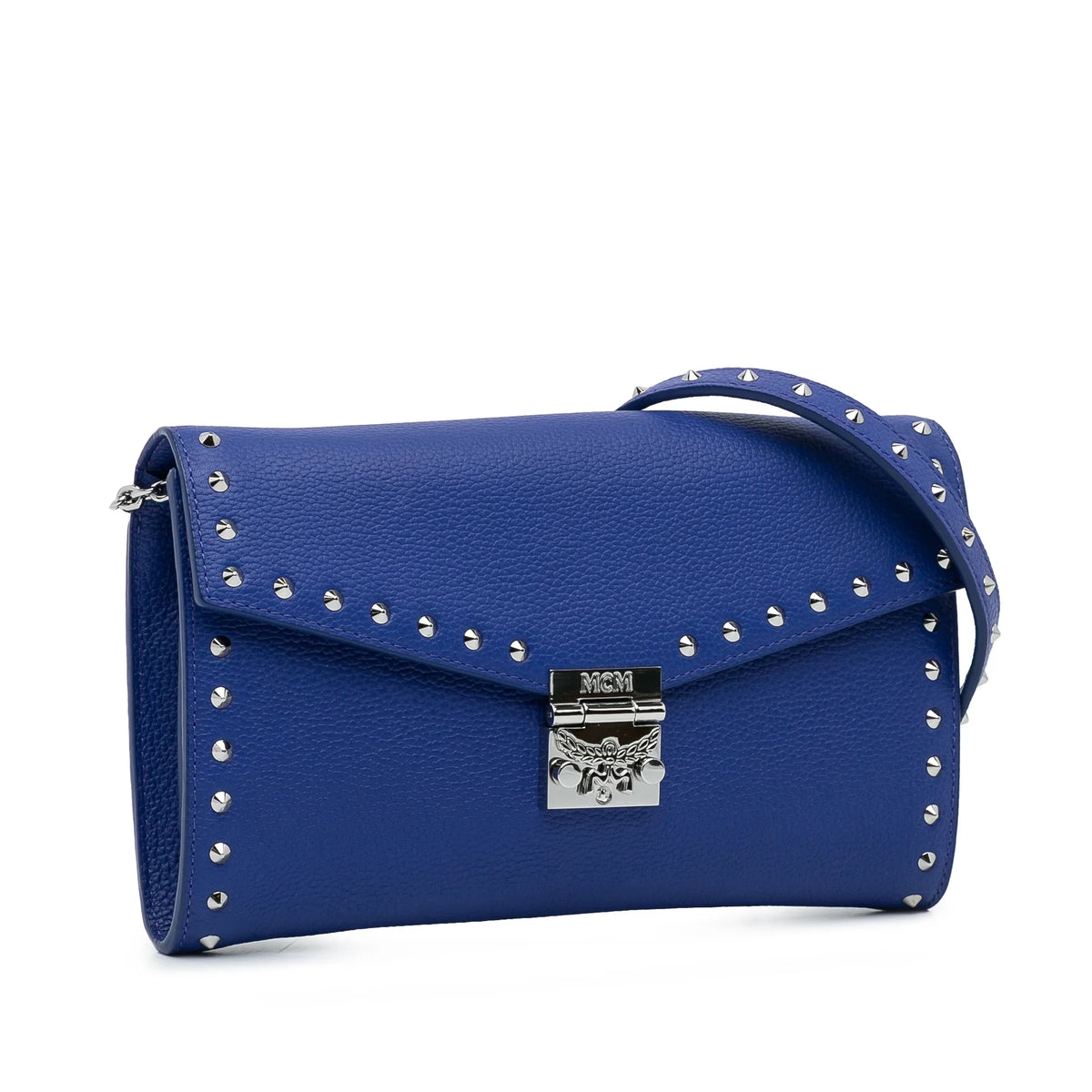 Pre-Owned Unisex Leather (Good) Wallet Crossbody Calf on Chain Studded Patricia Authenticated Blue Bag