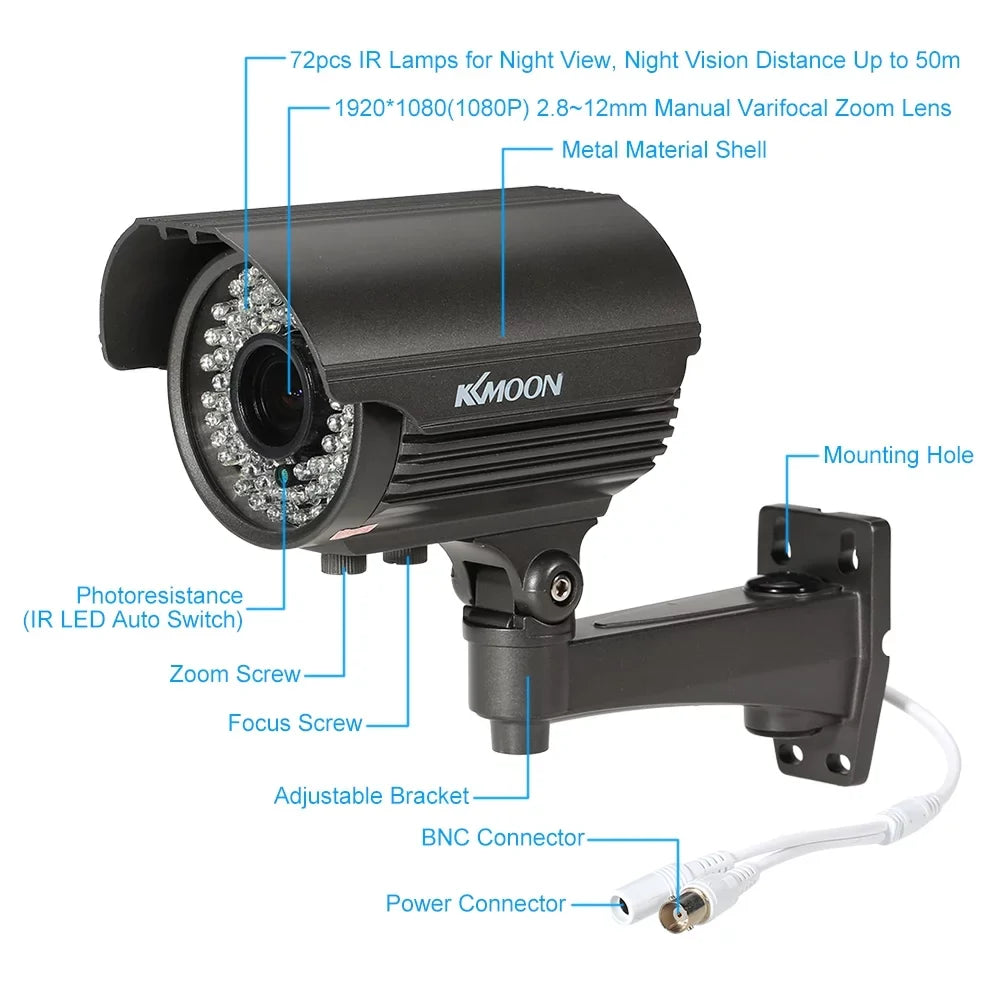1080P Night Sony 72 Outdoor Camera Zoom 2.8~12mm Analog Bullet Varifocal Manual - Lens Climaticproof for Walmeck 1/3” Vision 2.0MP System Indoor