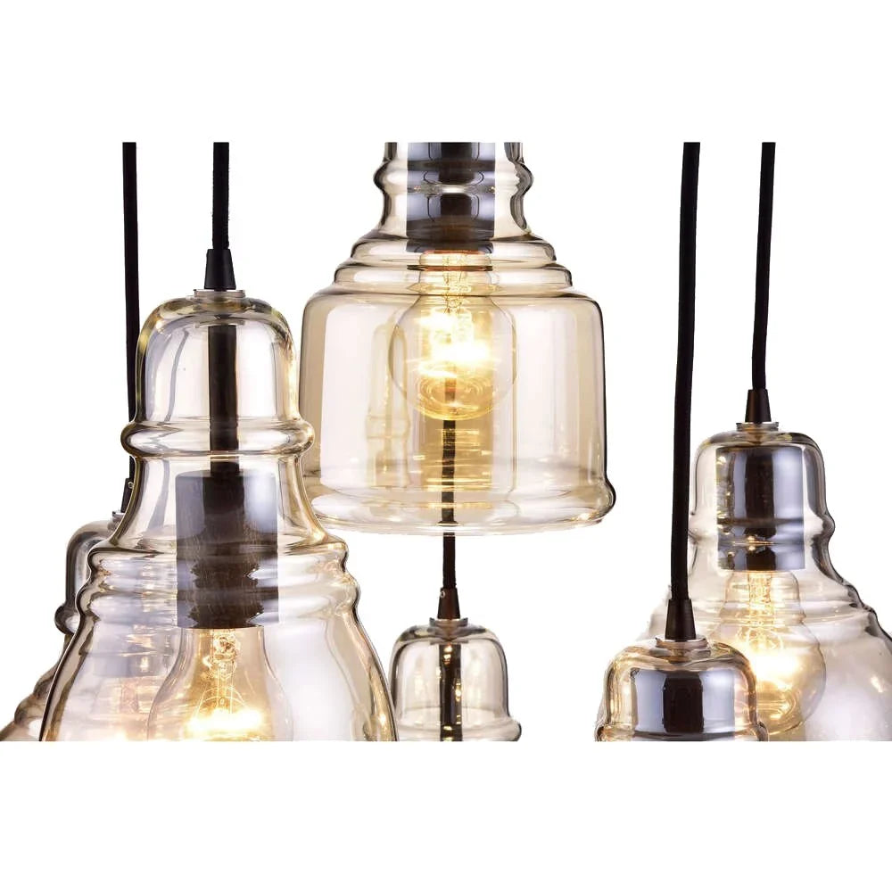 Black and Pendant Antique Base 6-light Glass The Store Mariana Round Lighting Cognac