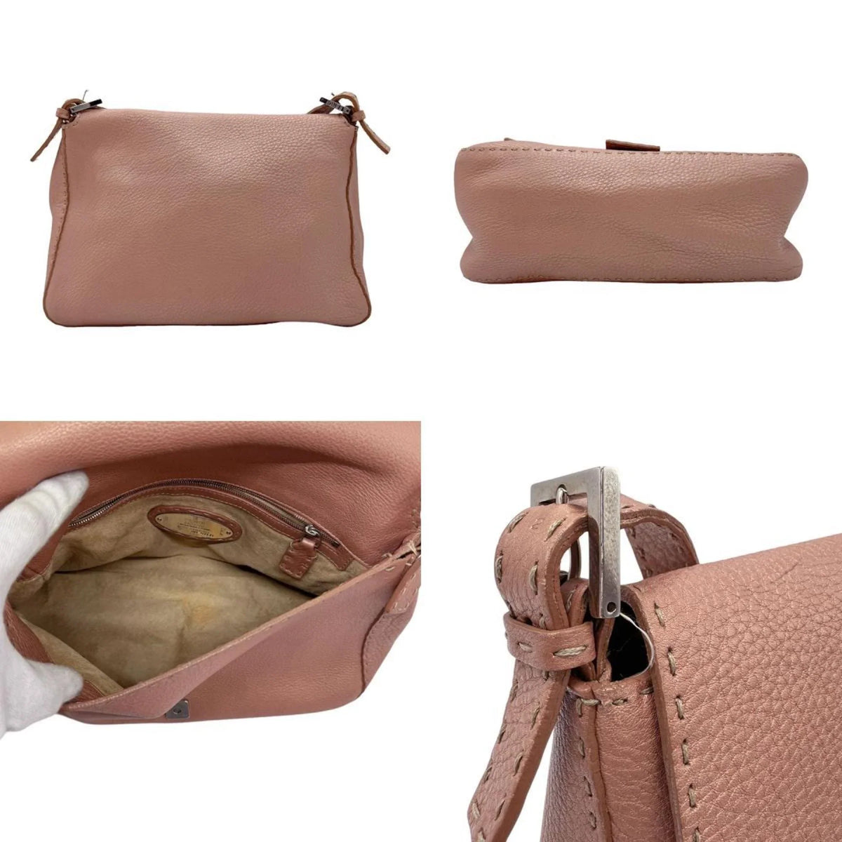 Shoulder (Good) z0591 Leather Bag Pre-Owned Pink Women's 2381-8BR102--039 Selleria Metallic