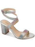 Rainbow Ankle Dress Buckle Newberry Round Glitter Toe Iridescent Block Adjustable Shoes Womens Heel Silver Sandals Padded Strap 9.5