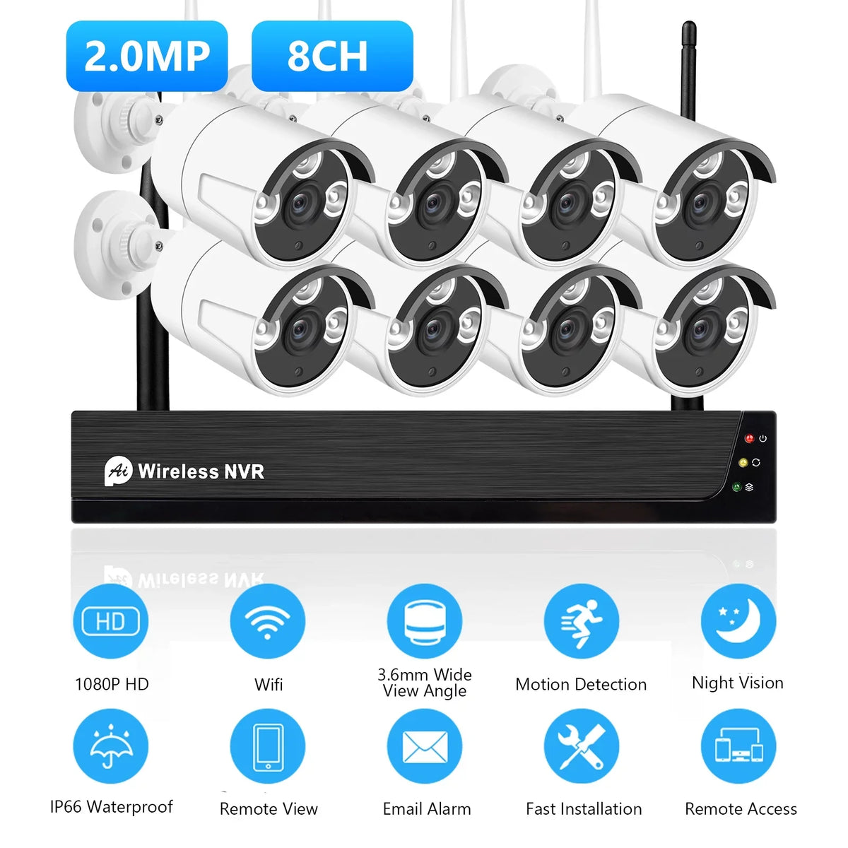 App Remote Cameras 1080P System, 2.0MP 1080P Access, Vision, 1080P + Alert, No 8PCS Camera with Indoor 8CH Drive Night Outdoor Hard Wireless 8Channel Smart Tuya Motion