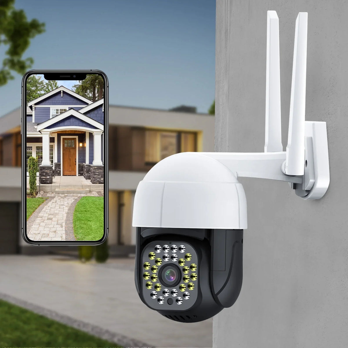 Door Audio 360° 2 Home WiFi, Siren, Cameras Color Motion WiFi Plug in) Camera View, Vision Outdoor Camera, 2K with Security (2.4Ghz Way Night Detection, Full Camera