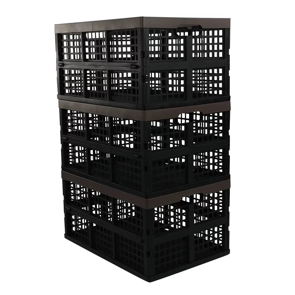 3-Pack Storage Morcte Stacking Folding 42 Collapsible Crates, Storage Plastic L Basket,