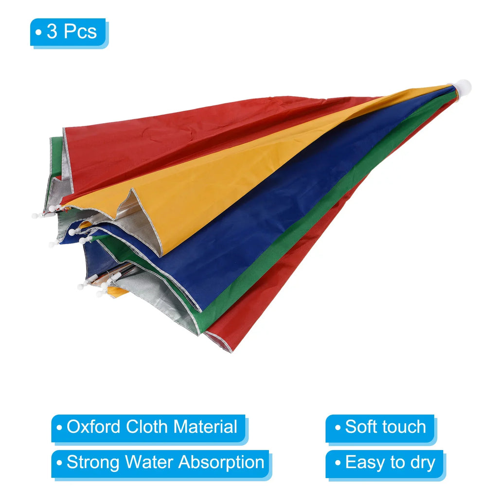 Hat, with Uxcell Rain Multicolor Fabric Folding Sun 3Pcs Head Single Layer Oxford 27.2" Cap Umbrella Strip,