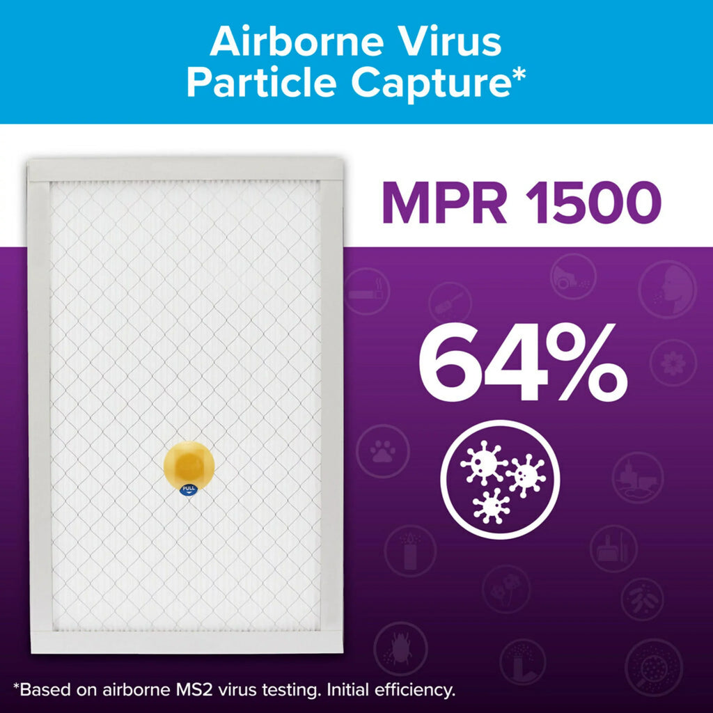 Viruses, & and 1500 4 Bacteria Air Virus Bacteria, 12, Allergen, 16x20x1, Filtrete by , Filter, Captures Filters 3M, Smart Furnace Allergens,