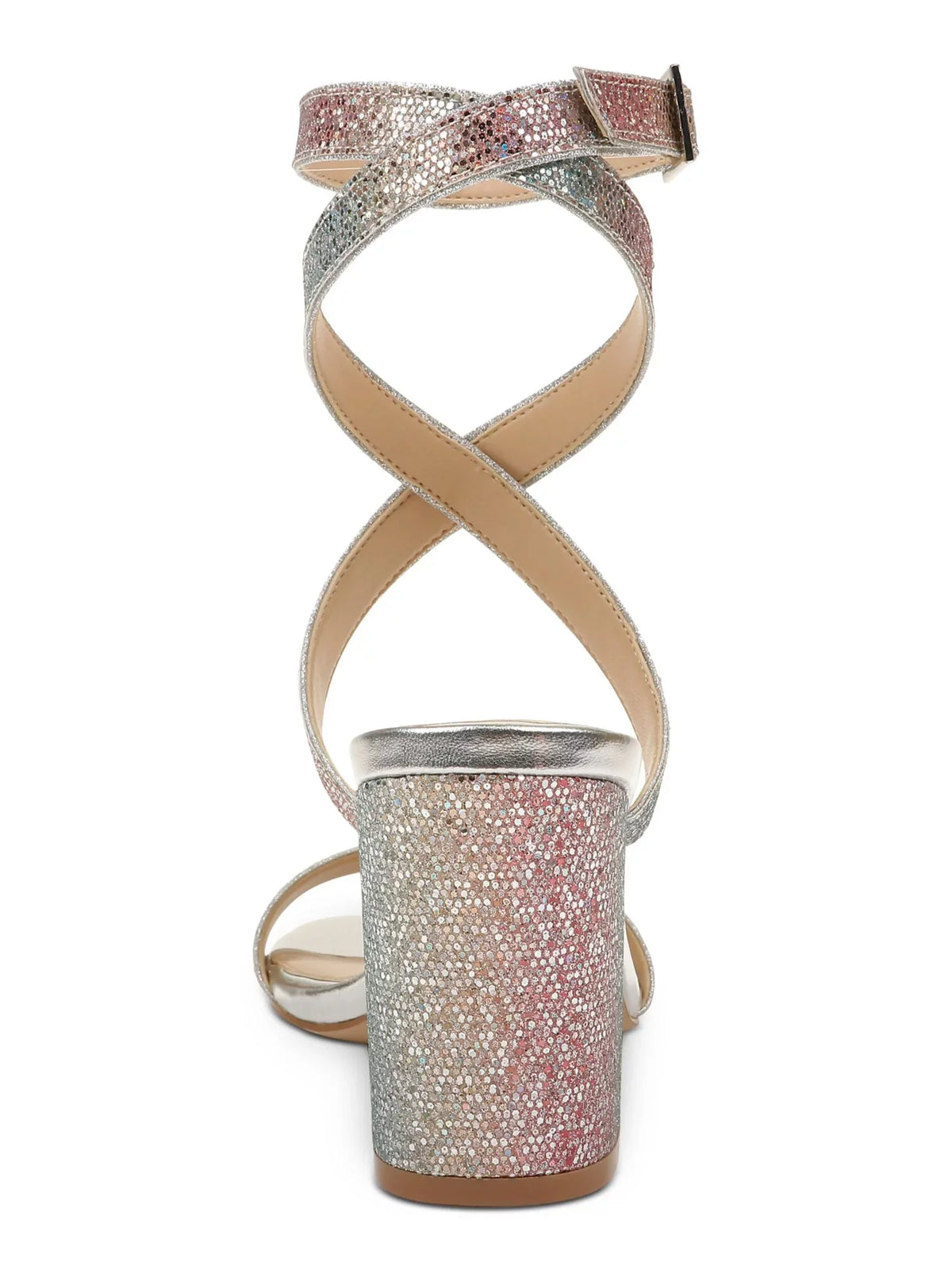 Rainbow Ankle Dress Buckle Newberry Round Glitter Toe Iridescent Block Adjustable Shoes Womens Heel Silver Sandals Padded Strap 9.5