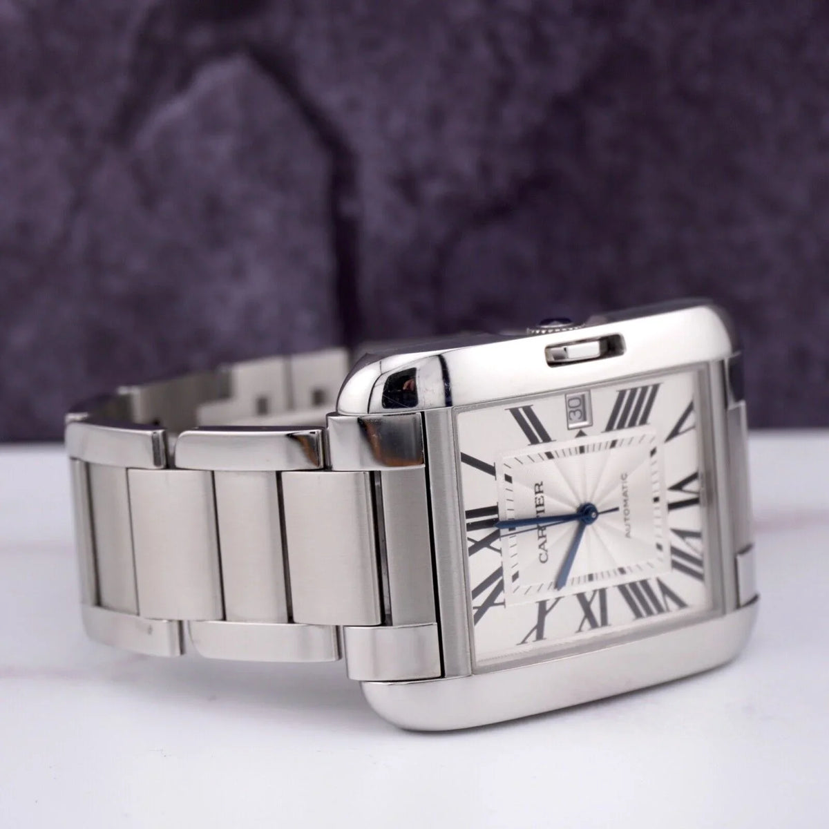 Stainless Anglaise Watch Tank by 37mm Silver Cartier 49mm 3507 Steel Mens Dial