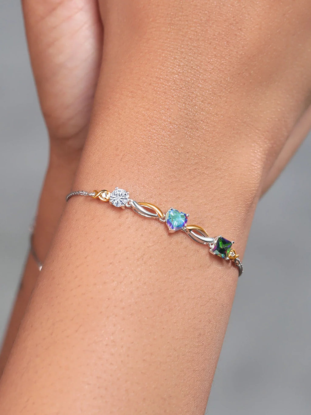 Grown 9 inch) Adjustable Keren Yellow Silver Green Mercury Tennis By Women Topaz Diamond Moissanite (2.30 Mystic for and Mystic Bracelet cttw, 10K Mist Gold and Topaz Up To Hanan Lab 925