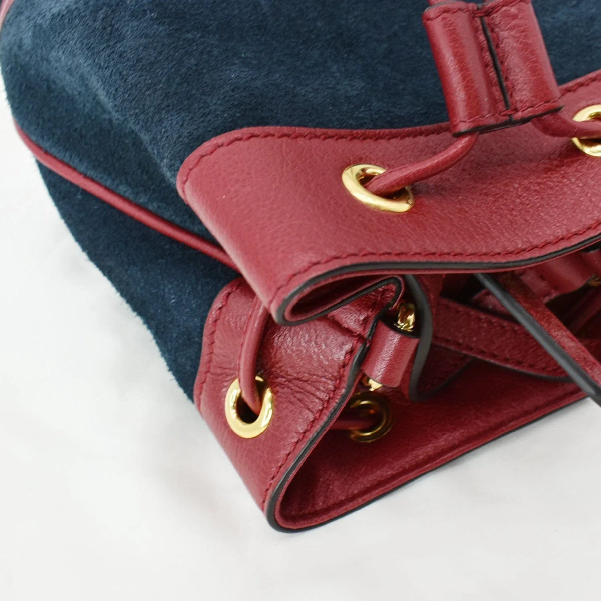 Bag Blue Pre-owned Leather Suede Trimmed 550620 Ophidia Bucket Mini