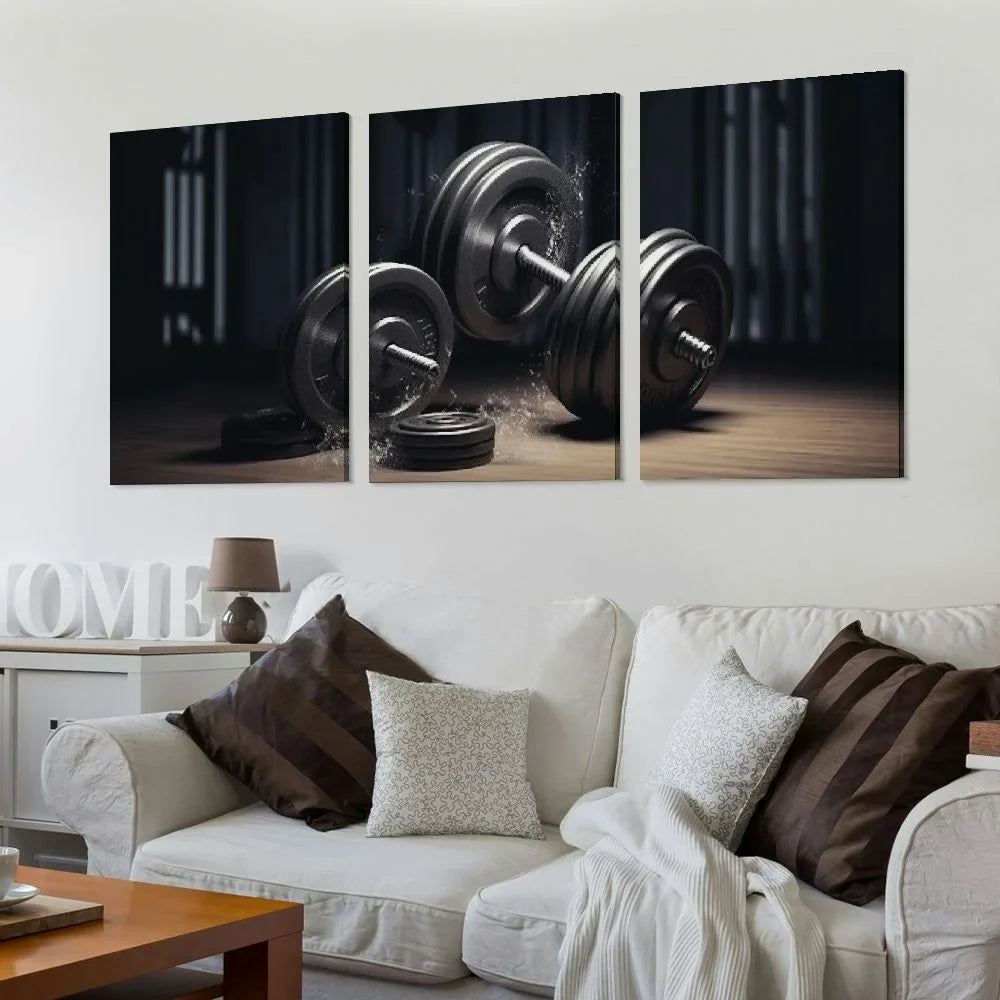 Home 12x16x3pcs Poster Wall Room Decor Workout Panels Decor Wall Gym Dumbbell Decor Art Aesthetic Living Poster 12''x16''X3 Home Motivational Paintings Poster Canvas Fitness Fitness