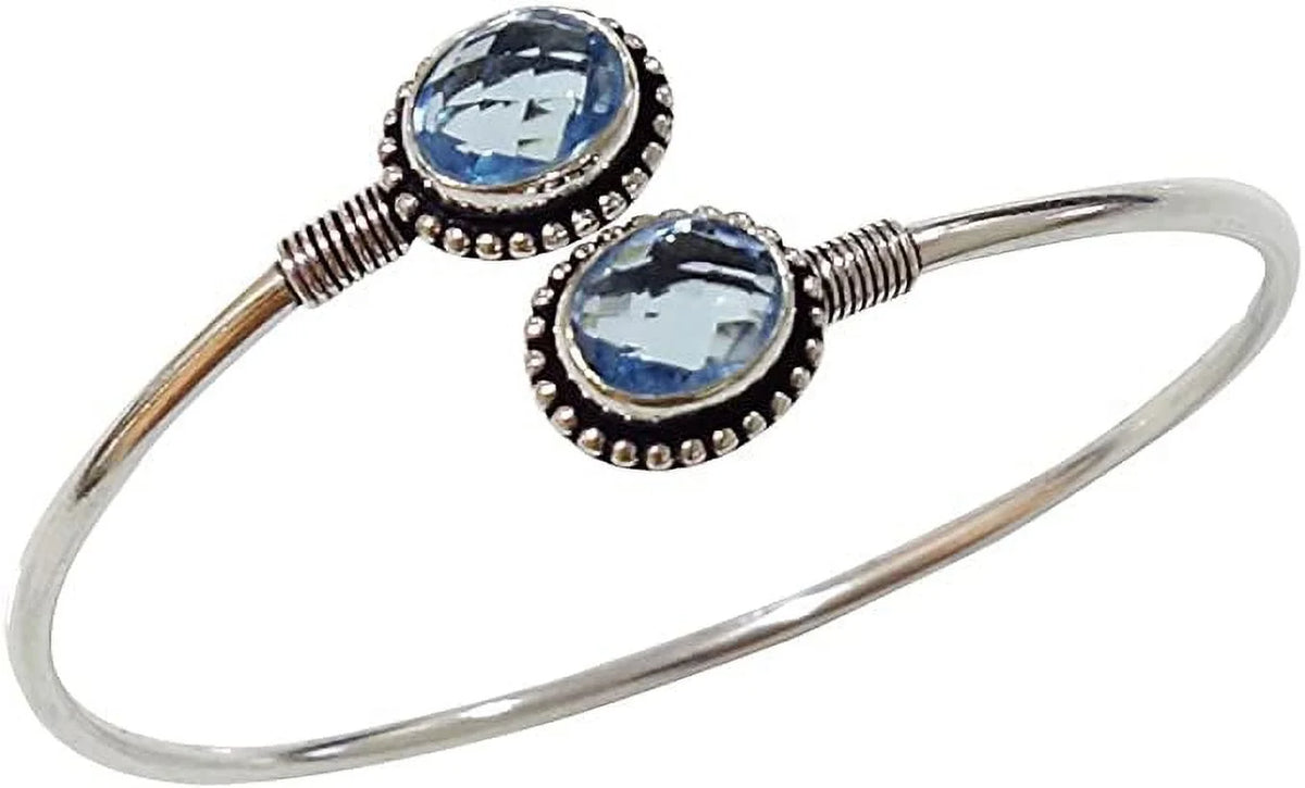 Topaz Bracelet Bracelet, Fashion for Adjustable Cuff Blue Jewelry, Plated Modern November Handmade Silver Women, Party Birthstone Ethnic Design Gemstone Designer