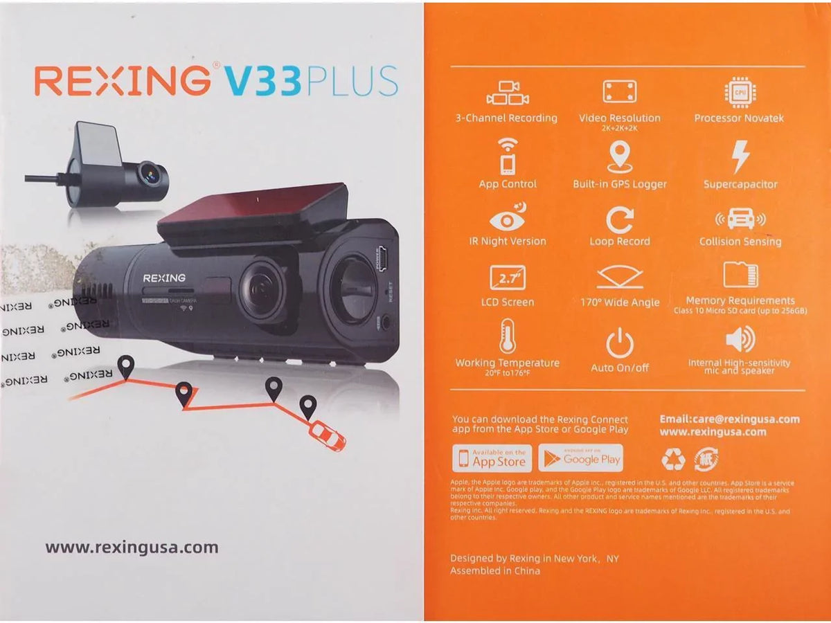 camera, +Cabin Channel Rexing Front 3 Dashcam with -V33 V33 1440p+1440p+1440p +Rear Resolution