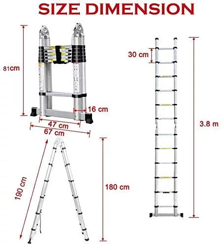 A-Frame Aluminum Folding Extension Portable Dayplus 12.5FT/3.8M Ladder Multi-Purpose Telescoping Ladder