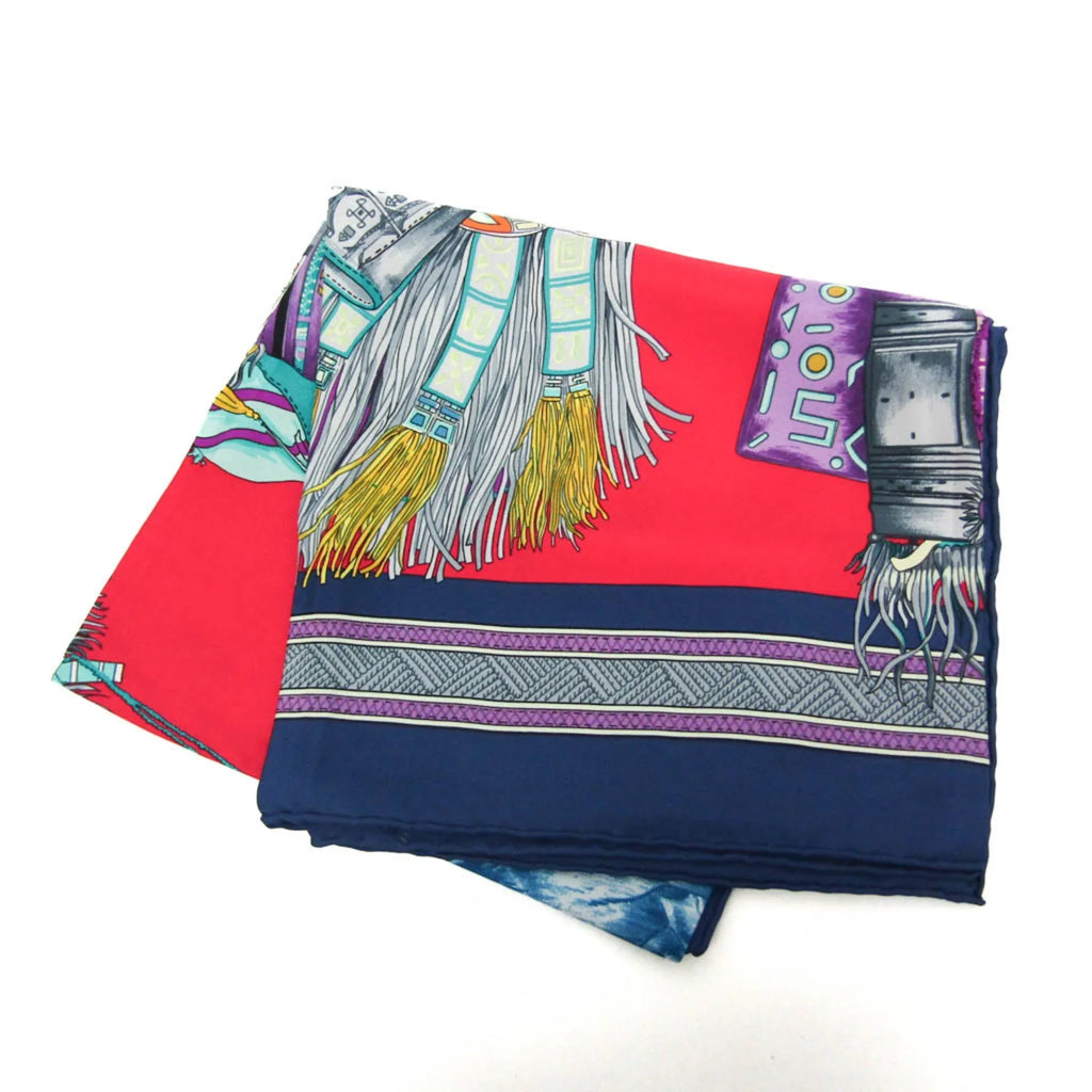 Scarf Carre90 Pre-Owned Hermes Multi-color,Navy,Red (Good) Silk Women's Color