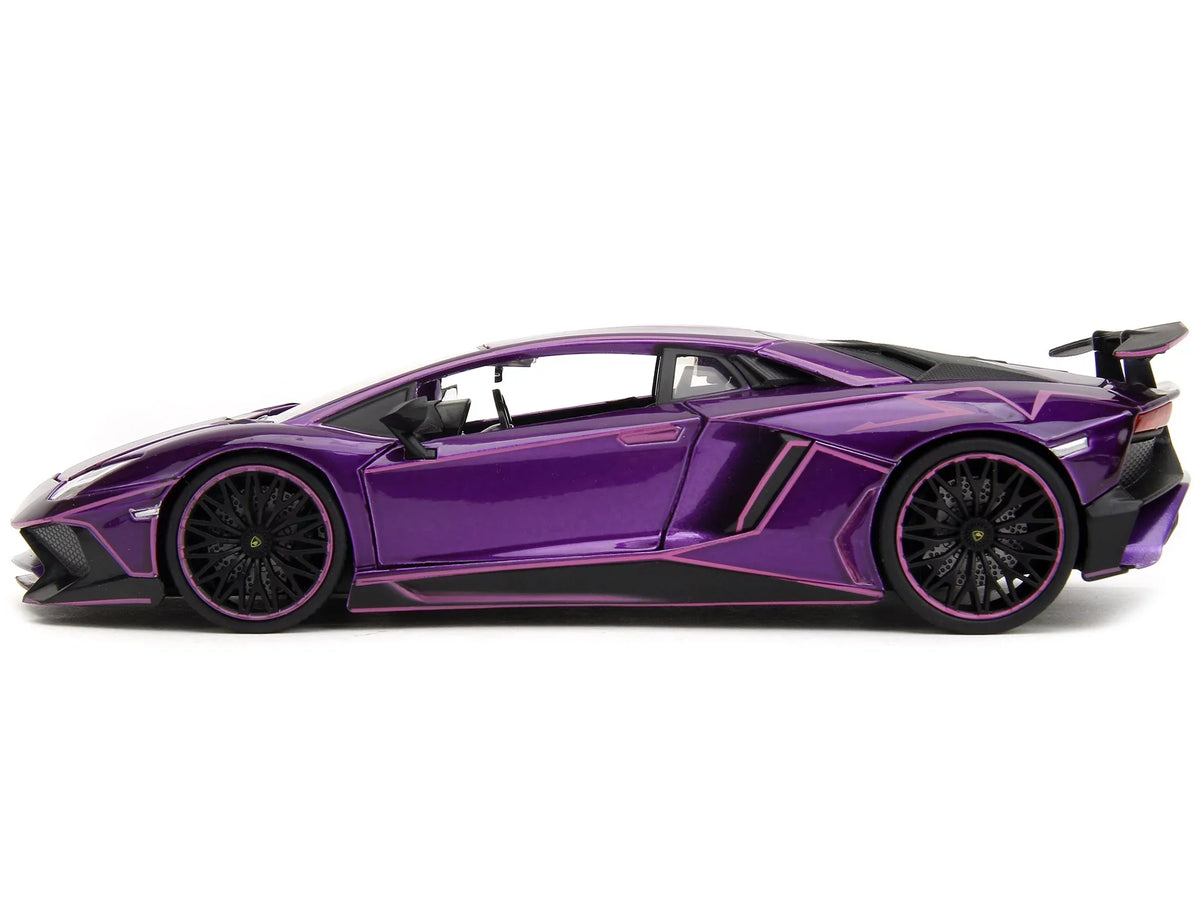 Jada Aventador Pink Series 1/24 Candy Lamborghini Diecast by with Graphics Slips" Model "Pink Car Purple