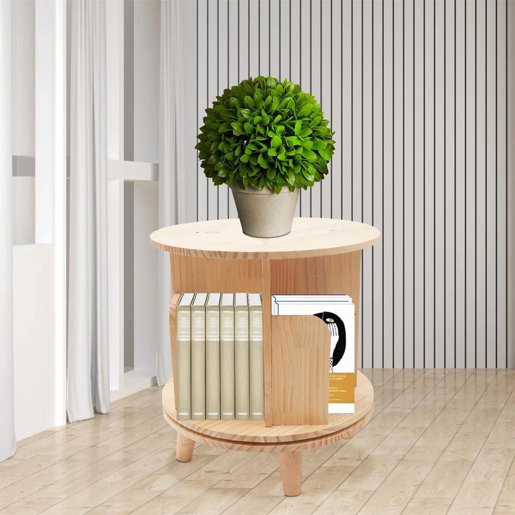 Bookshelf Bedside Standing Wooden Organizer Table Rack Stand Bookcase Floor Storage Rotating Night