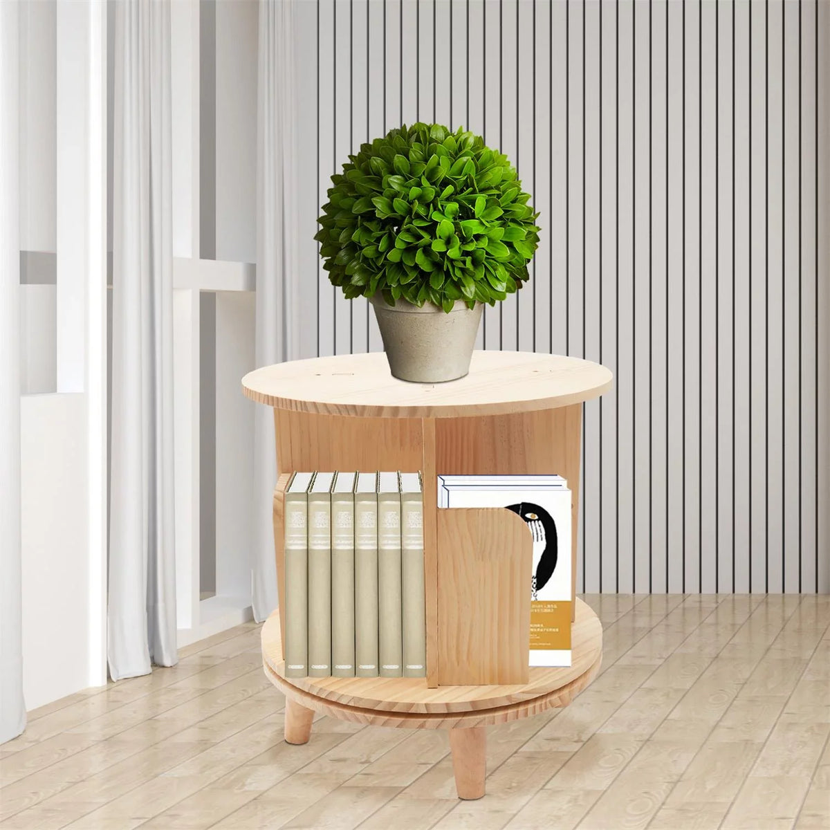 Bookshelf Bedside Standing Wooden Organizer Table Rack Stand Bookcase Floor Storage Rotating Night