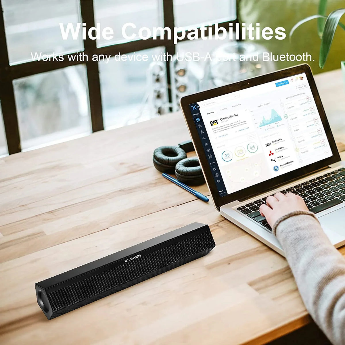 Sound Audio, Built-in for Bluetooth Speakers Mini Power for -A Connection 5.0, /Laptop/Tablet/Desktop/Smartphone Computer Bar, and 16-bit