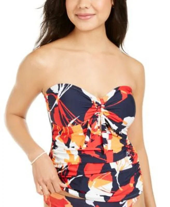 X-Small Top, Tie-Front Strapless Tankini Printed