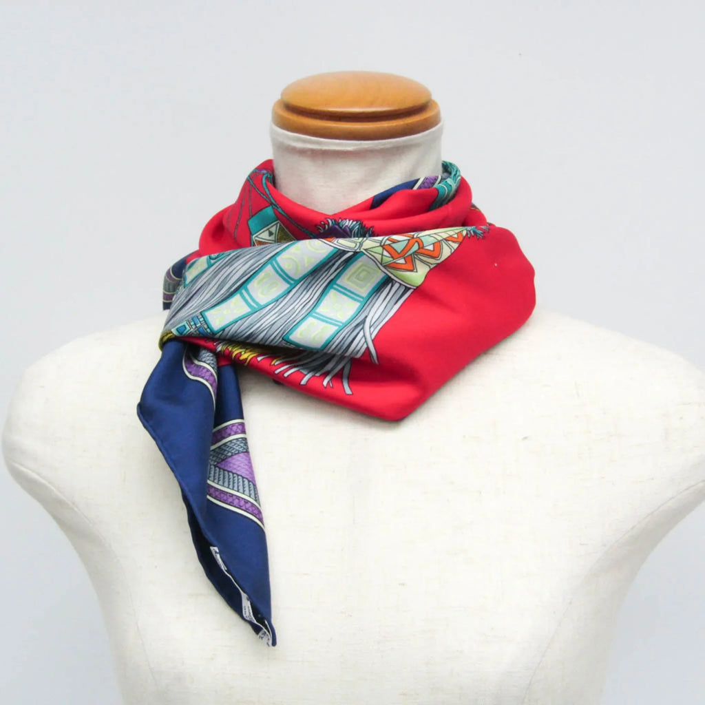Scarf Carre90 Pre-Owned Hermes Multi-color,Navy,Red (Good) Silk Women's Color
