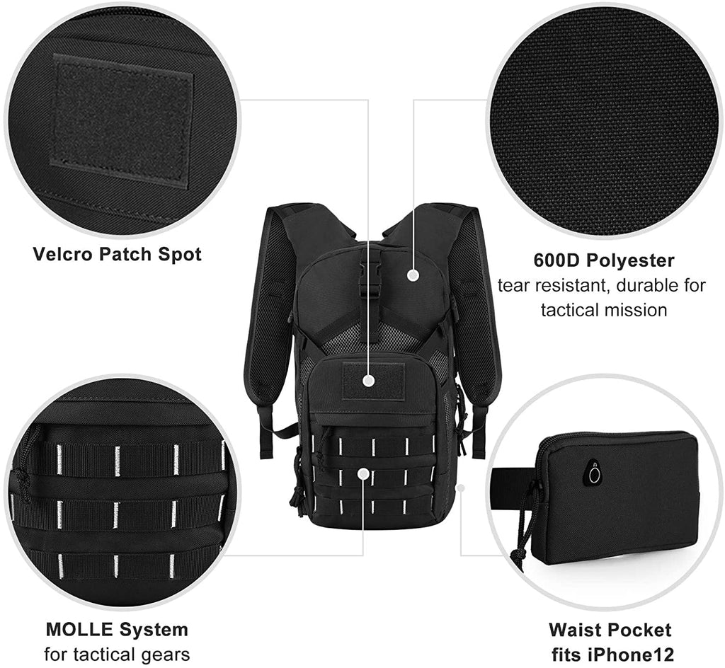 Waist Women Hydration Backpack Insulation, Daypack Hiking Running Adjustable Military Men with Moisture Cycling Bladder, Bag Thermal Biking 2L Free Pocket for Moisture Pack Moisture Fits Tactical