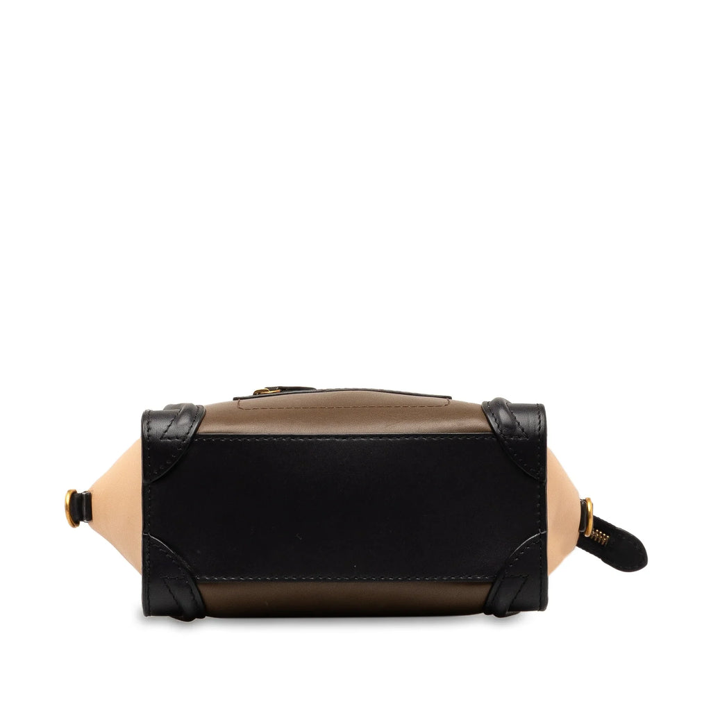 Calf Satchel Authenticated Pre-Owned Luggage Tricolor Tote Leather Brown (Good) Unisex Celine Nano