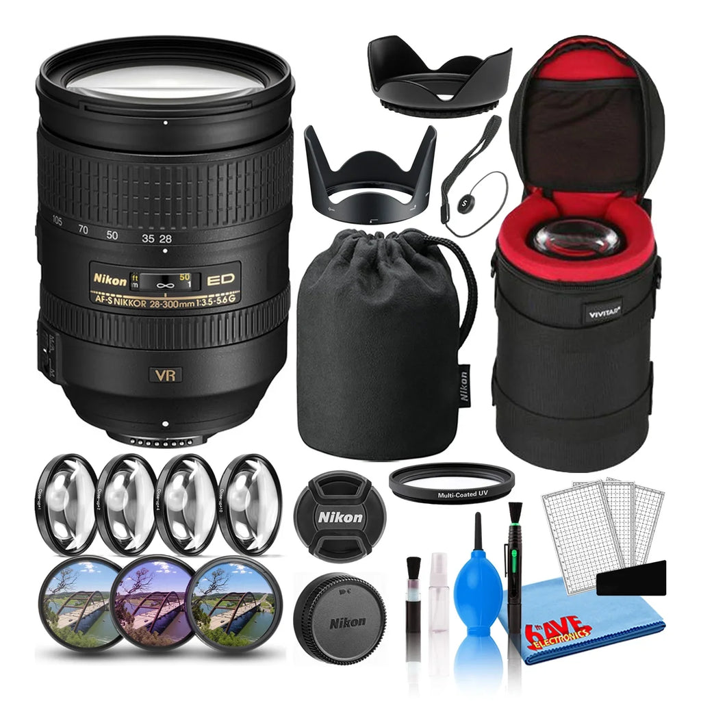 Cap + Lens Nikon Case Kit Intl Kit Filters Cleaning Tulip + Padded + Lens Hood Lens with + 28-300mm Keeper -S Lens Macro Filter , , + (2191) f/3.5-5.6G