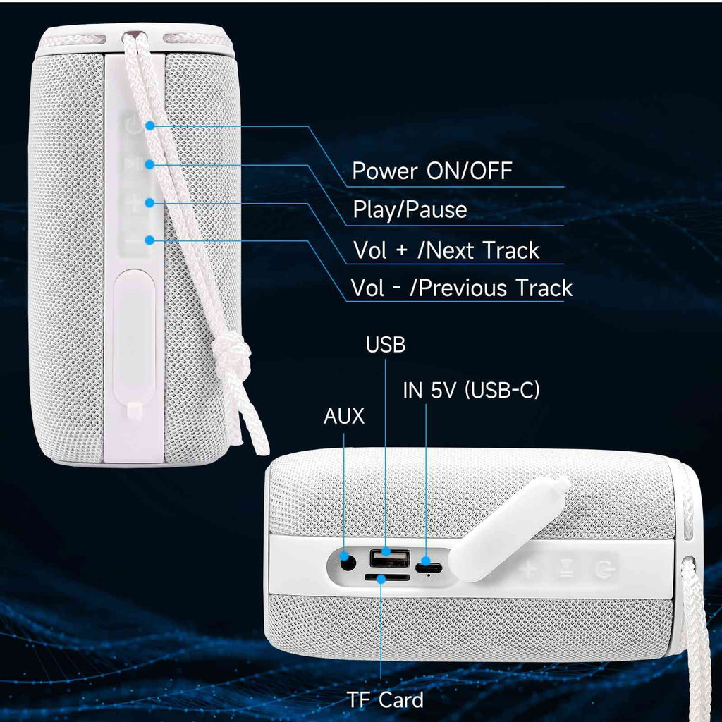 360° Surround Portable for Sony Pairing, True Moistureproof Xperia IPX5 Speakers UrbanX - Sound Bluetooth XA1 BT5.3, Plus Speaker Scorpio with Series Bass, Punchy Wireless White Speaker,
