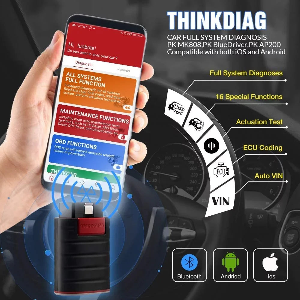Tool Code Included) Cars 15 Year Reader OBD2 Systems Software Bluetooth for Full Maintenance Since (2 Car Functions 1996- Diagnostic Scanner