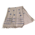 H Cotton/Silk/Polyester Pre-Owned Shawl Logo Greige/Blue (Good) Hermes Unisex Scarf e55881a