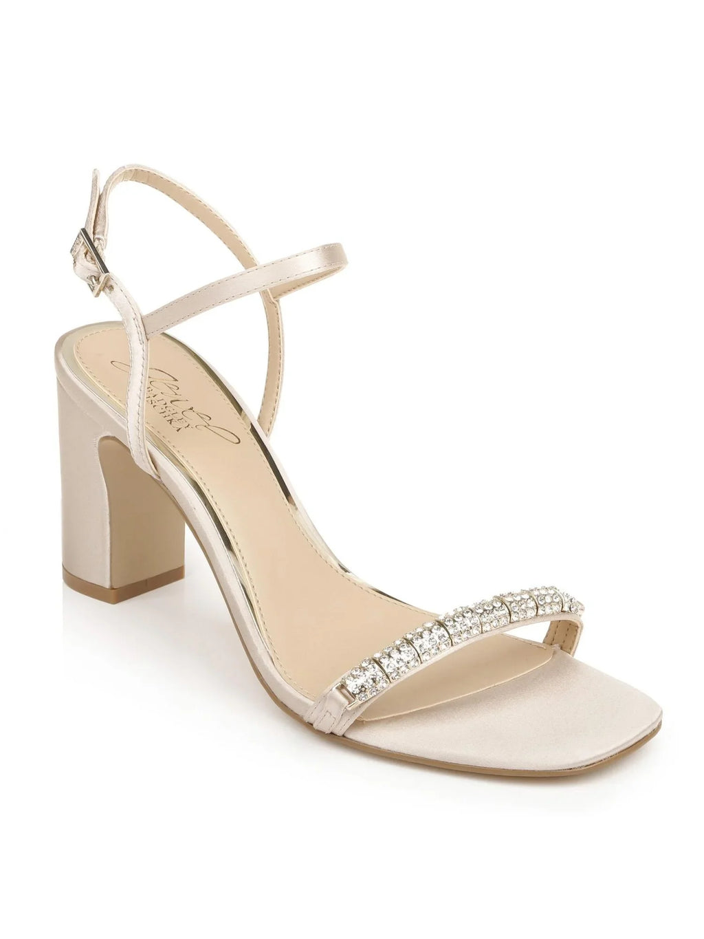 M 9.5 Strap Block Womens Toe Dress Round Beige Heeled Rhinestone Ankle Charlee Sandal Buckle Heel