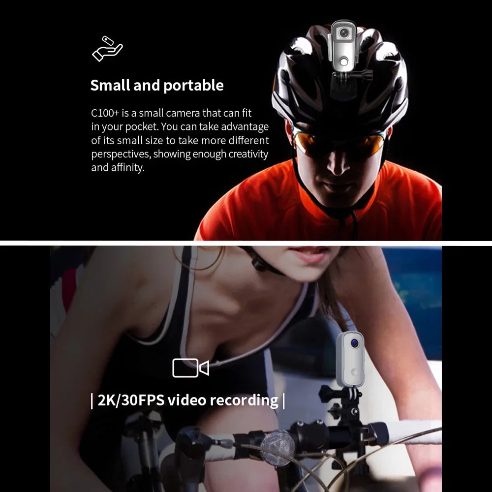 Mini 30M Action Lanyard Built Sharing Moistureproof Rechrageable Moistureproof in Camera Digital 30fps 2K with Magnetic Camera C100 WiFi Back Body Battery Video Clip Case Connection