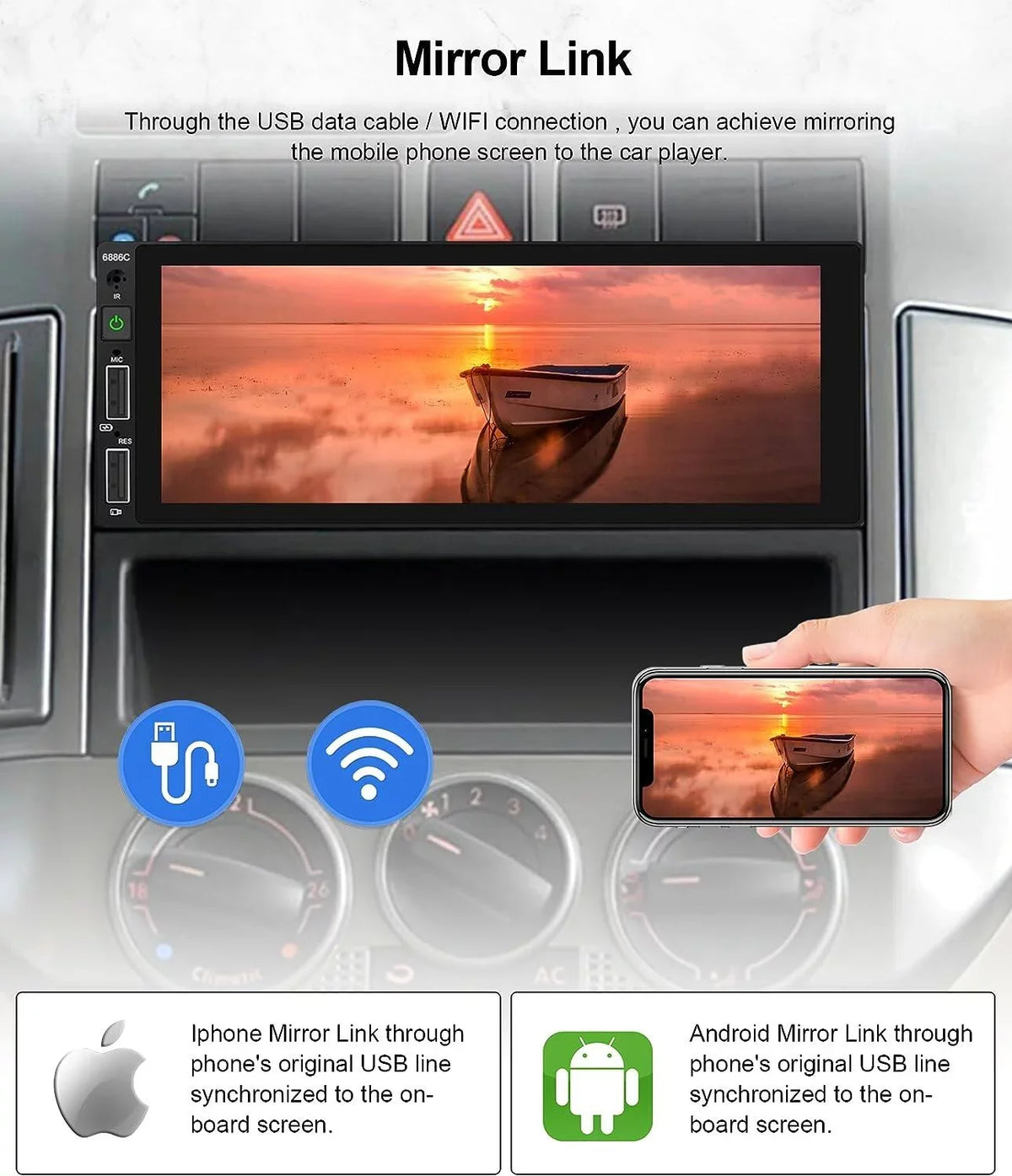 Touchscreen Audio 1 Android Podofo Wireless Player Stereo Bluetooth Link Mic&Backup MP5 Single 6.86'' Mirror Receiver Carplay Multimedia Auto ,with Camera Radio Car Car Din