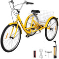 with Large for Basket 3 in. 7-Speed Wheel Tricycle Bike Yellow Vevor Riding Trike Adult Bicycle 24