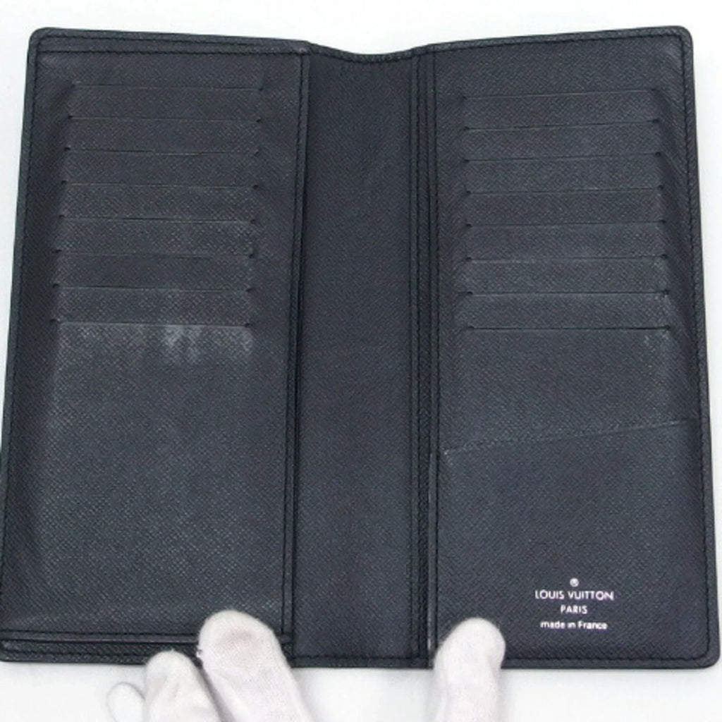 Pre-Owned Wallet (Good) Long Vuitton Black Bifold Billfold Taiga Louis