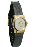 with Leather Watch Ladies Gold Band Quartz Braille Tone