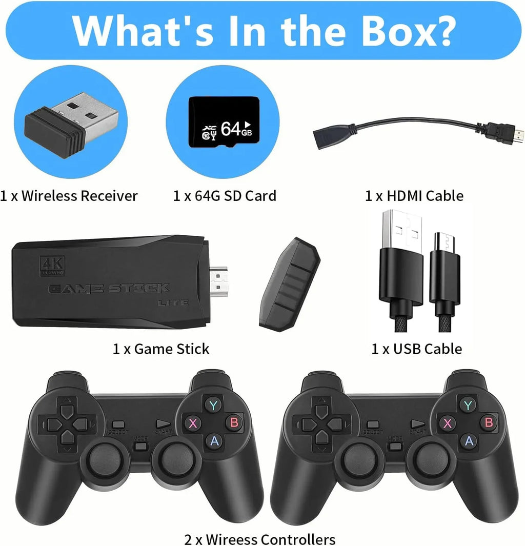 4K 20,000+ Retro 2.4GHz Classic Play(64G) - Retro Built-in Plug and Revisit 9 Games, Stick Game Wireless with Controller Game for Emulators, Output, and Console Games