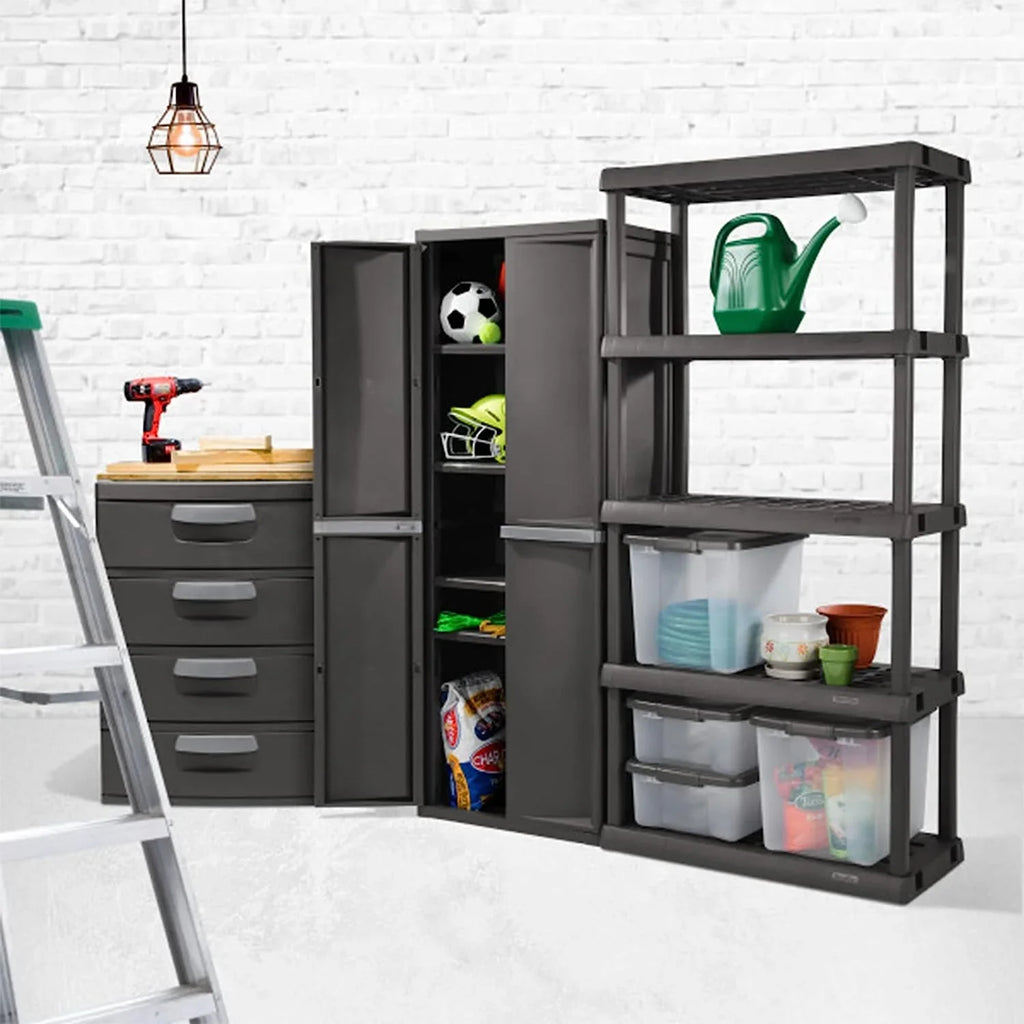 and Organize Heavy Storage Unit, Shelf Duty the Garage, to 1-Pack Basement, Plastic Bins Mudroom, Easy Attic, Gray, 4 Cabinet, Assemble in