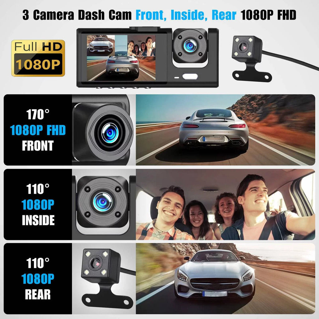 Dual Lens Video Recorder Cam Camera Dash G-sensor Front/Rear/Inside 1080P Car