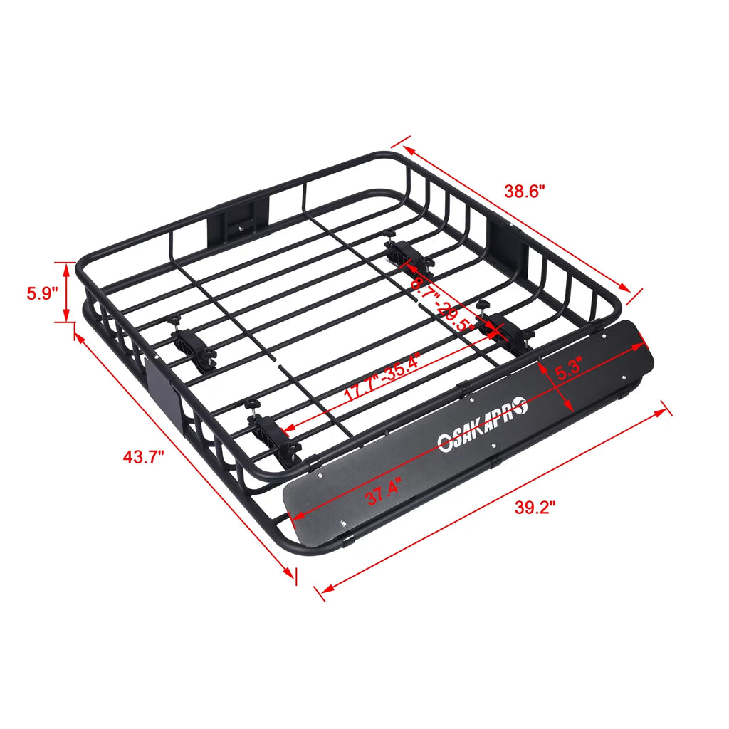 Black Steel Roof Mount Steel Carrier Rooftop Top Cargo 43" Basket Universal Fit Climaticproof Heavy-Duty Rack -
