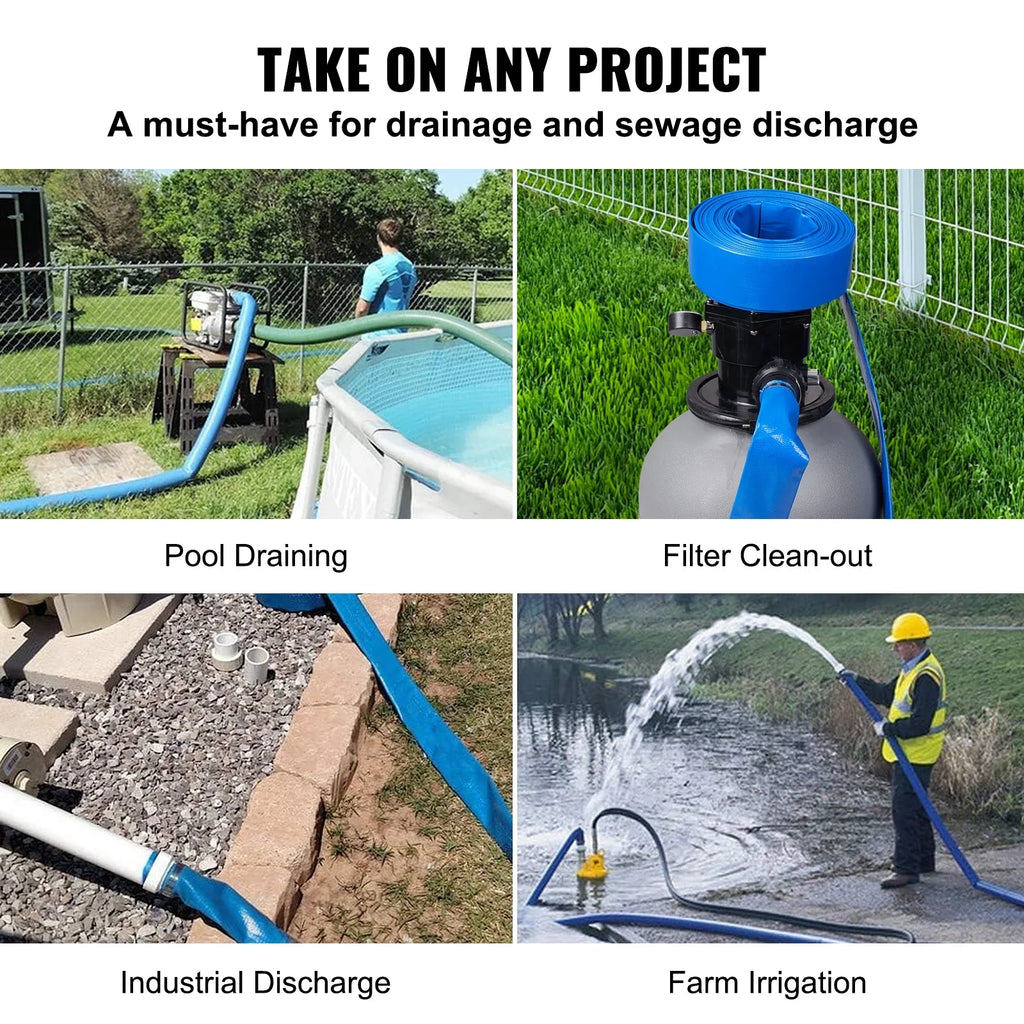 and Lay Discharge Clamps Chemical Filter Pool Premium Defensive 2'' Blue x Backwash with Climatic 50' Hose Hose Swimming Flat