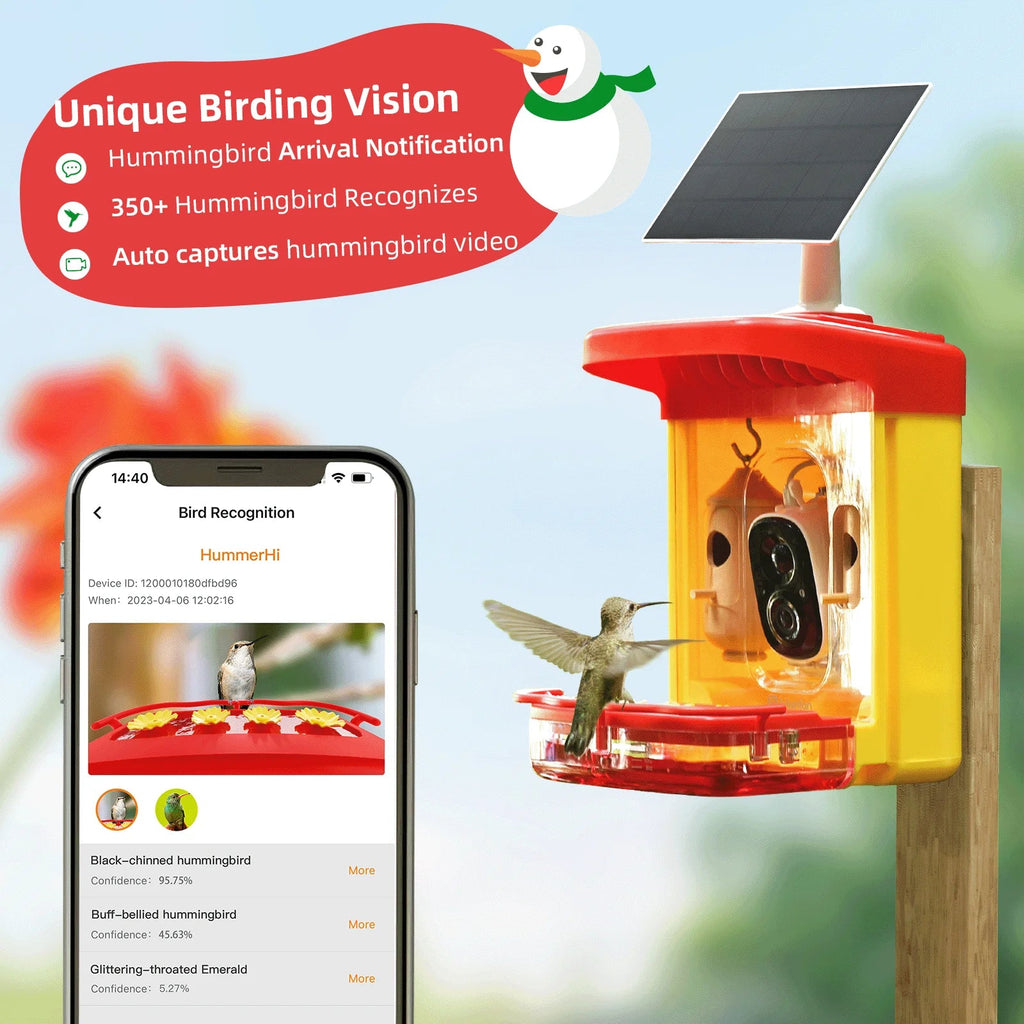 Camera 350+ Gift Unique with House, Species, Hummingbird 2 Up-Close, Feeder Smart Bird Identify Outdoor Attract Capture,Birdwatching Wooden Hummingbird for Feeder Hummingbird Camera More Auto-Video