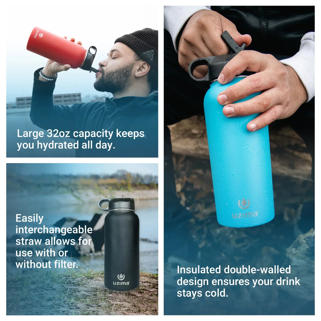 and for the Travel. Stainless Camping, Large Go. Moisture Moisture with Uzima Bottle 32oz Steel on Purification Capacity Backpacking, Double-Walled Filtered Hiking, (Camo) Exterior. - Z-Source