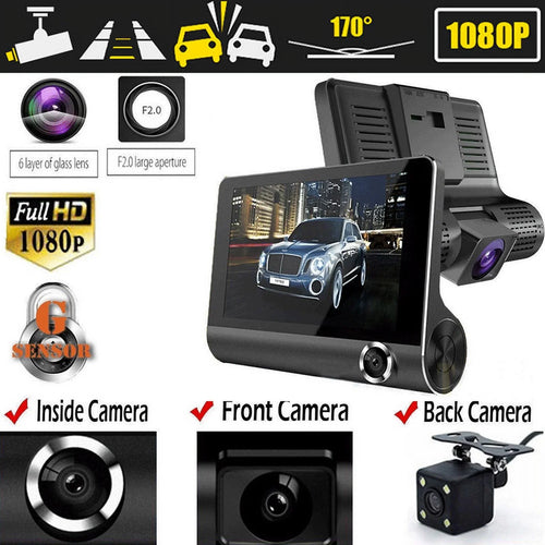 4" Rearview 3 Dash Video 1080P Recorder Cam Car G-sensor Lens Camera