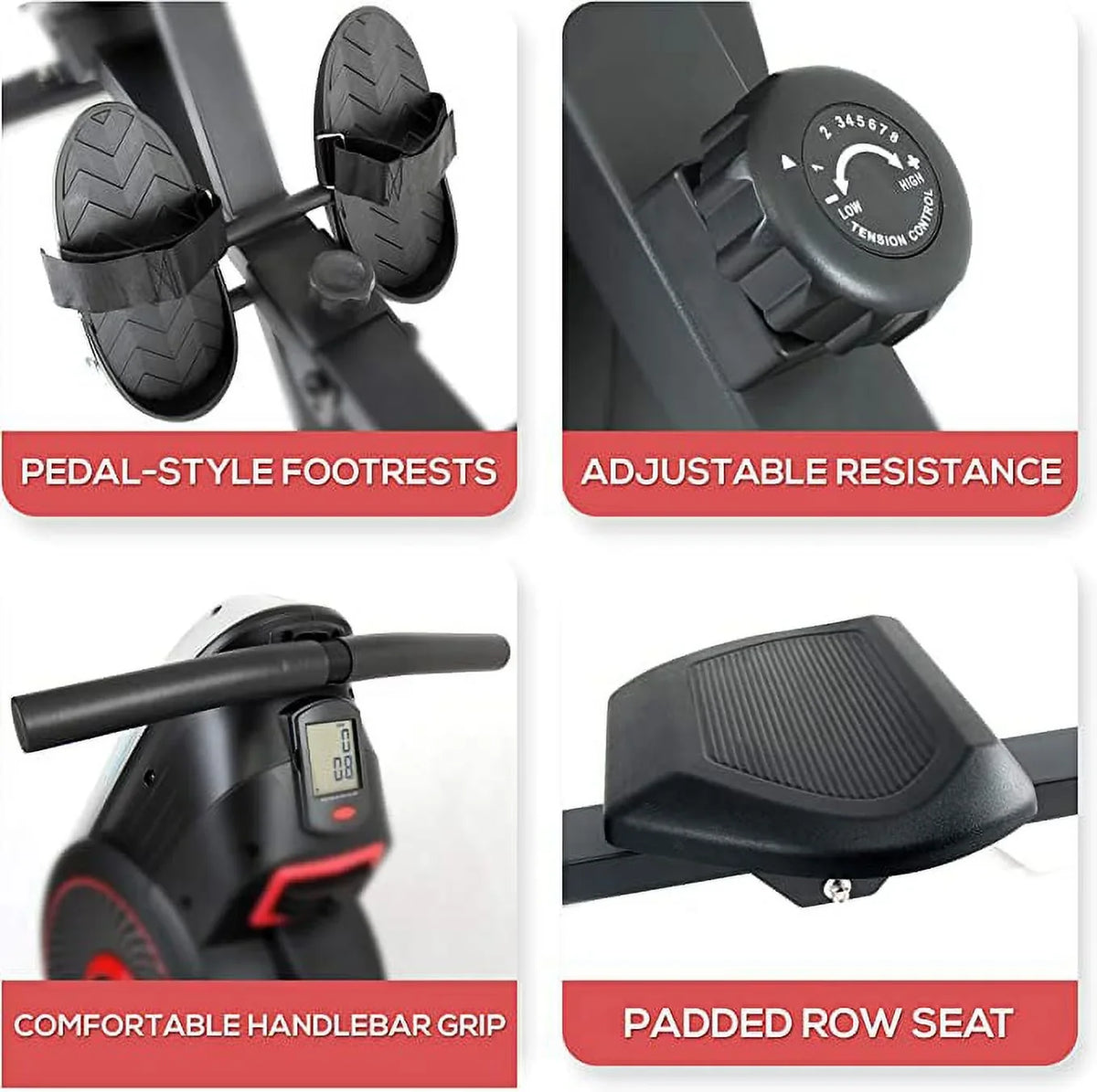 Machine Machine SereneLife Air Machine Exercise Selectable Resistance Magnetic Rowing for and Gym, Levels Rowing Rowing (8) (Black)