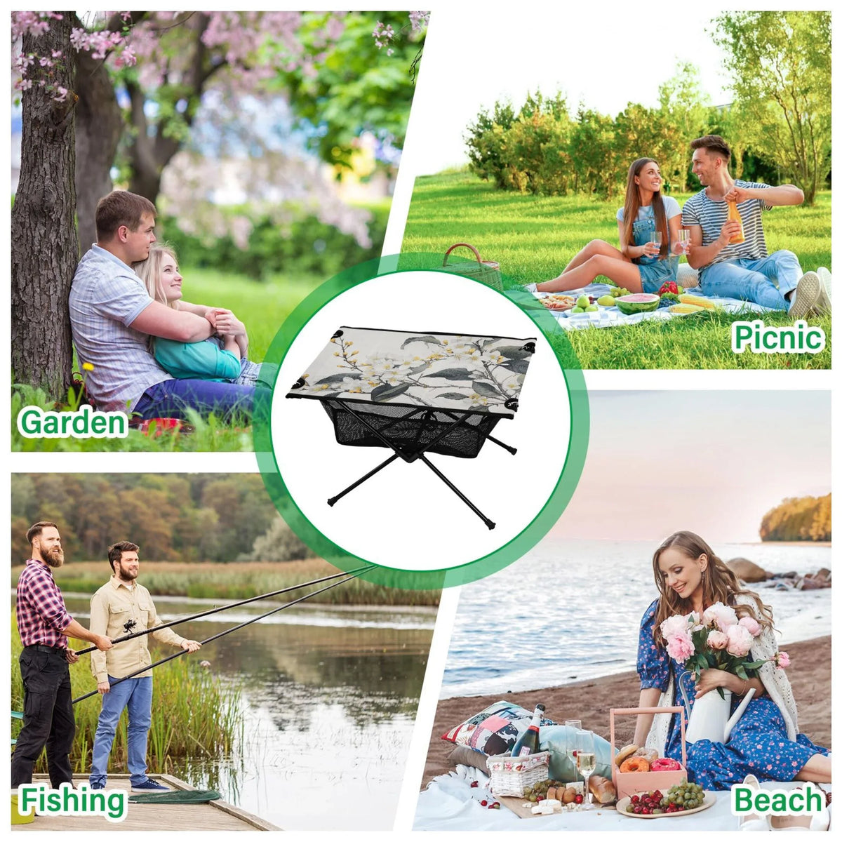 Jasmine with Compact Picnic Foldable Flowers Camping Storage Table Blooming Fishing Portable Hiking Outdoor Bag for Table Table Beach